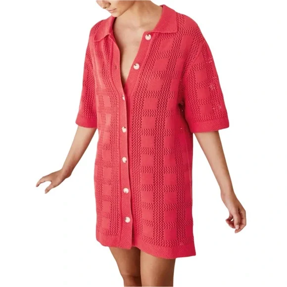 EUC Ezapine Red Crochet Coverup - Picture 3 of 11